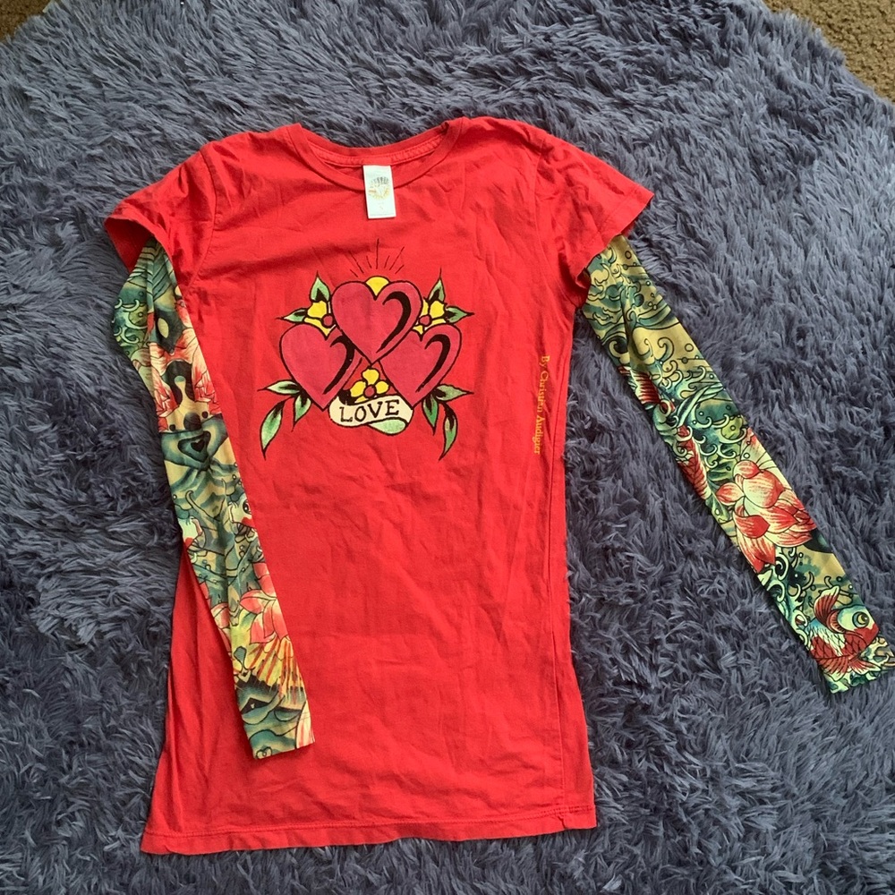 Ed Hardy Vintage Women’s tattoo sleeve t-shirt size small